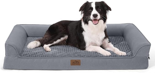 Orthopedic Dog Beds for Large Sized Dog, XL Bolster Pet Couch with Waterproof Lining, Egg Crate Foam Sofa for Pets Up to 100 lbs, U-Shaped, 42x30x7.5 inch, Grey