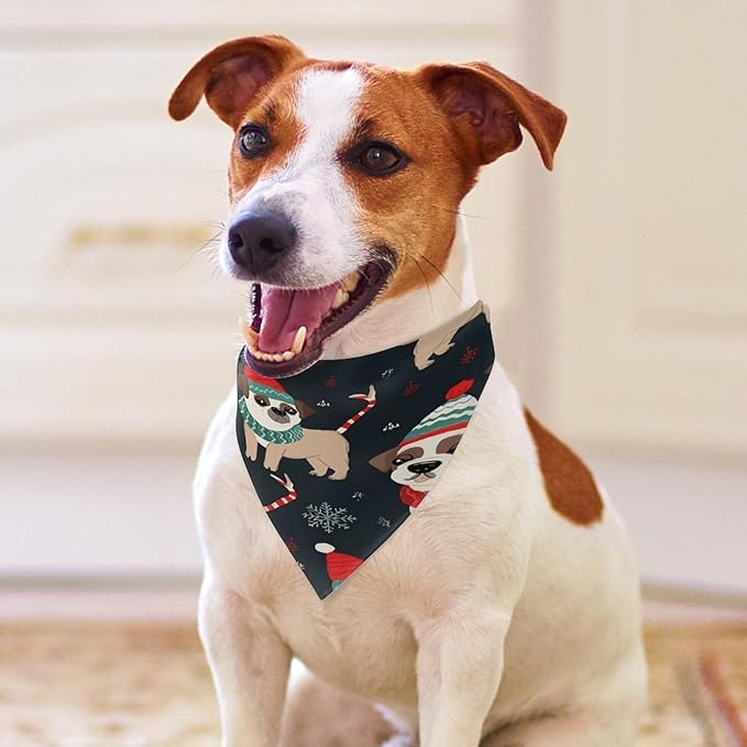 Dog Bandana Spring Pet Scarf Adjustable Triangle Merry Christmas Dog Printing Dog Bib Washable Polyester Puppy Bandana for Small Medium Large Dogs Cat Birthday Party Supplies