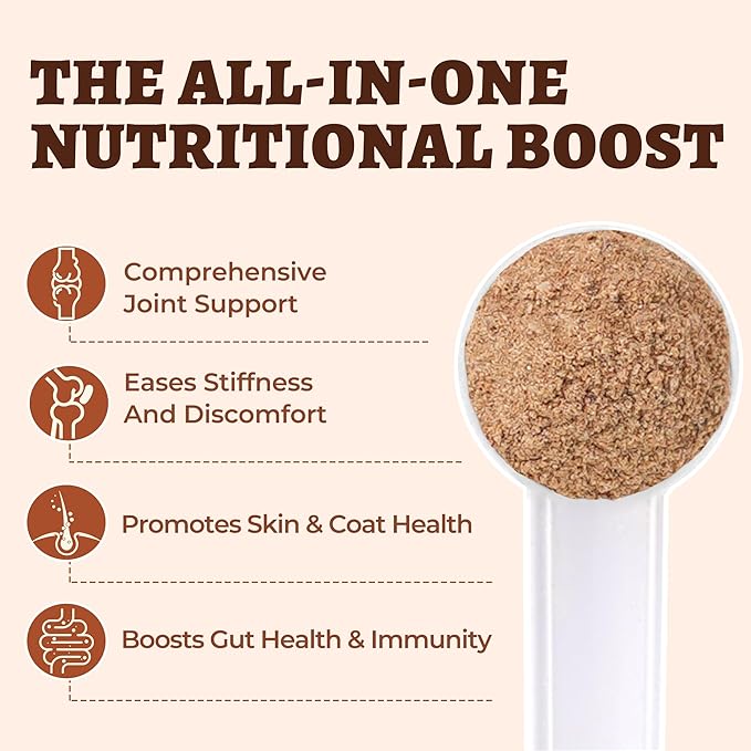 8.8oz Wellix Bone Broth Powder for Dogs & Cats - Dog Food Toppers with Glucosamine Chondroitin Tumeric Collagen for Dogs Joints Strength & Gut Health