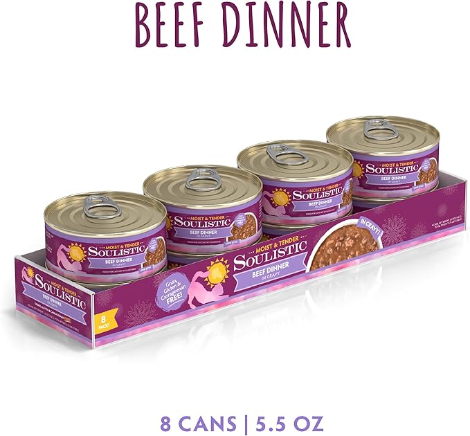 Soulistic Moist and Tender, Beef Dinner in Gravy, 5.5oz Can, Pack of 8