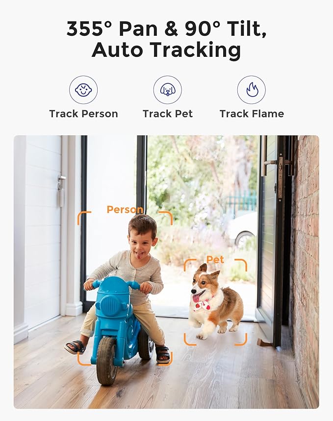Hugolog 2K 3MP Indoor Pan/Tilt Security Camera with Auto-Focus,Ideal for Baby Monitor/Pet Camera/Home Security,Starlight Color Night Vision,Human/Pet AI,US Cloud,Compatible with Alexa