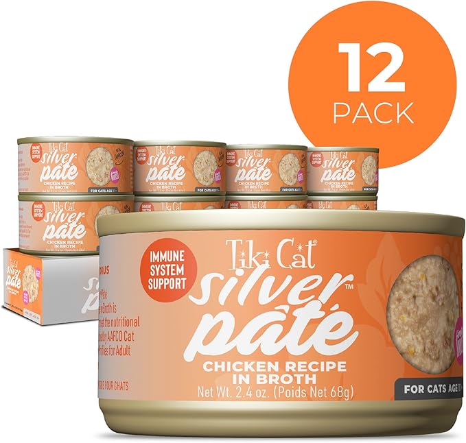 Tiki Cat Silver Pate Wet Cat Food, Chicken Recipe in Broth, 2.4 oz. Can (12 Count)