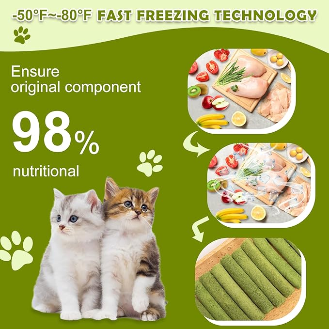 Freeze Dried Cat Grass Dental Sticks – Natural Teething Treats for Teeth Cleaning, Hairball Control & Digestion, Grain-Free Crunchy Snack (80g)