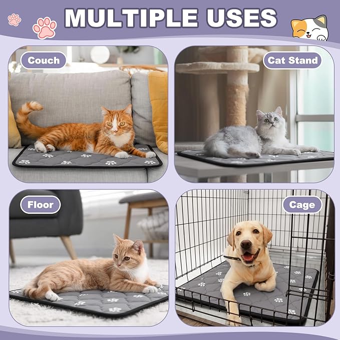 Riakrum 4 Pack 28 x 45 Inches Self Heating Cat Pad Mat Warming Pet Dog Bed Non Slip Washable Cat Kennel Crate Pad with Storage Bag for Indoor Outdoor Small Medium Dog Kitten