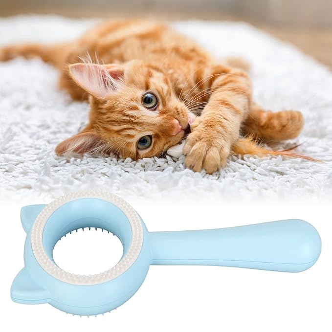 Cat Grooming Brush Double Sided Deshedding Massage Pet Hair Removal Comb for Cats Dogs Multipurpose Self Cleaning Comfortable Handle Round Tips Easy Cleaning ABS Material 17x9cm (Blue)