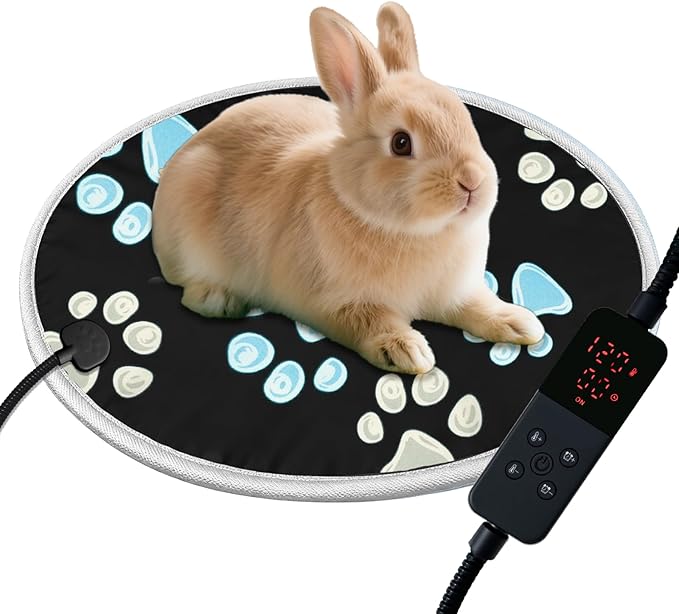 furrybaby Pet Heating Pad, Waterproof Dog Heating Pad Mat for Cat with Durable Anti-Bite Tube Indoor for Puppies Dogs Cats (1 Pack Black, Round 12in, Temp Adjustable)