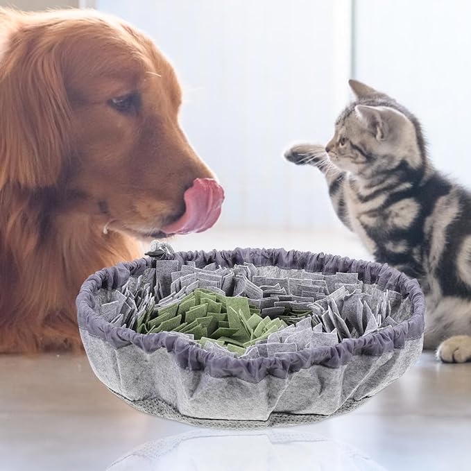 GALPADA Slow Feed Dog Bowl with Non-Slip Base, Interactive Plush Snuffle Mat, Medium Size for Puppy Training and Energy Consumption, Green and Gray Pet Feeding Supplies
