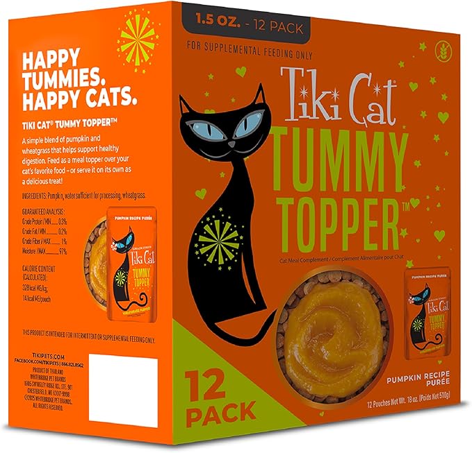 Tiki Cat Solutions Topper Multipack, Tummy Topper, Pumpkin Recipe in Broth, 1.5 oz. Pouch (12 Count)
