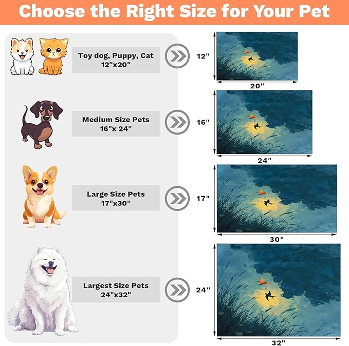 Grass Dog Food Mat for Floors Absorbent, Quick Dry Water Dispenser Mat for Food, Water, Pet Supplies 24" x 32", Sky