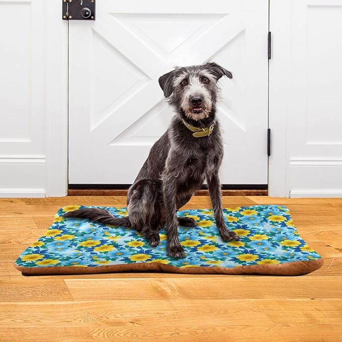Dog Bed for Crate Washable Pet Sleep Pad, Floral Print Kennel Mat with Non-Slip Bottom, Soft Fluffy Supplies Pet for Dogs and Cats (24x18 inch)