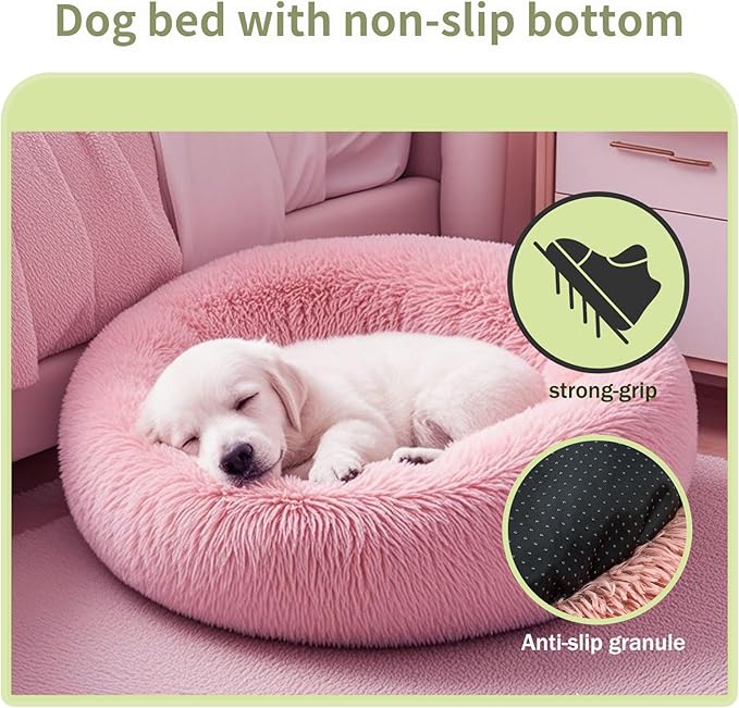 Comfort Donut Dog Bed for Small Dogs, Cat Bed & Pet Bed for Indoor Use, Medium Size with Soft Plush, Round Dog Beds for Large Dogs and Cats(Rubber Red,24''Lx24''Wx8''Th)
