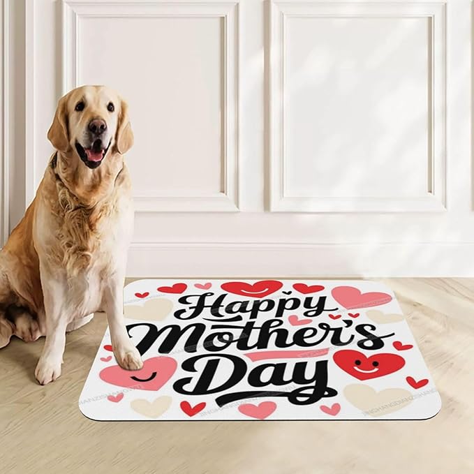 Pet Cat Dog Food Mat Absorbent Dog Feeding Mat Happy Mother's Day Floral Gift Mom Kj No Stains Cat Food Mats Indoor Pet Supplies Dogs Placemat Water Bowl Mats with Rubber Backing 24x16In