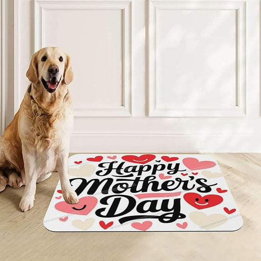Pet Cat Dog Food Mat Absorbent Dog Feeding Mat Happy Mother's Day Floral Gift Mom Kj No Stains Cat Food Mats Indoor Pet Supplies Dogs Placemat Water Bowl Mats with Rubber Backing 18X12In