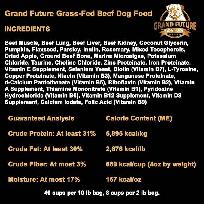 Air-Dried Dog Food - Human-Grade Grass-Fed Beef, Safe Raw Alternative, High Protein, Grain-Free, No Fillers, Complete & Balanced for All Life Stages, Made in USA (2 lb Bag)