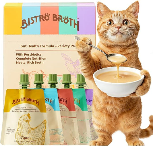 OPET Cat Broth - Premium Wet Food Topper for Dogs & Cats, Super Hydrating Soup, Limited Ingredient Recipe, Gentle on Sensitive Stomachs, Lickable Cat Broth Pouches, 3 oz (Pack of 5, Mixed Flavor)