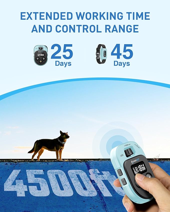 ABBIDOT Dog Shock Collar, 4500FT Dog Training Collar with Remote，IPX7 Waterproof Rating，6 Training Modes (Beep, Vibration, Safe Shock), Enhanced Night Light, Rechargeable E-Collar for Dogs 10-130 lbs