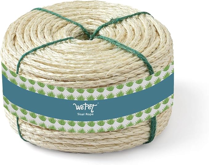 WePet Cat Natural Sisal Rope for Scratching Post Tree Replacement, Hemp Rope for Repairing, Recovering or DIY Scratcher, White, 180FT