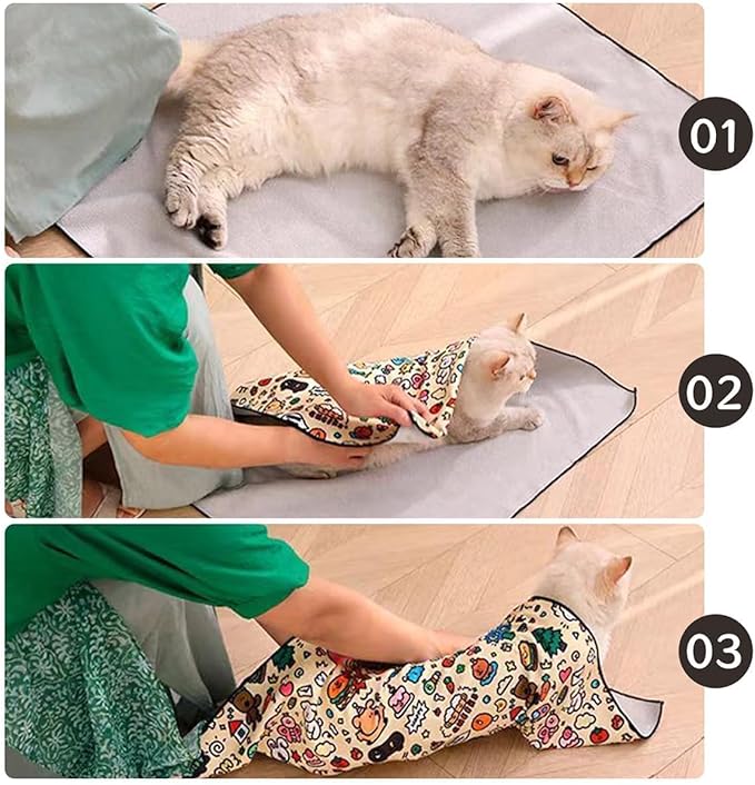 MANON ROSA Cat Grooming Wrap – Self-Adherent Anti-Scratch Swaddle Restraint Bag for Stress-Free Nail Clipping, Medication, Multifunctional Care - Purrito Papoose Pet Tools (M Within 9.9lbs)