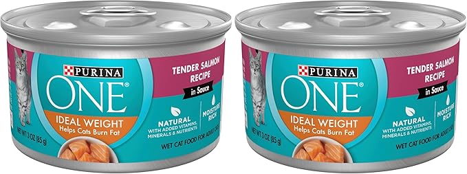Purina ONE Natural Weight Control Wet Cat Food,Ideal Weight Tender Salmon Recipe - 3 oz. Pull-Top Cans,(Pack of 48)
