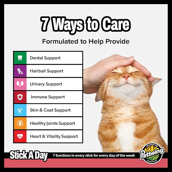 Stick a Day Cats | Specially Formulated 7-in-1 Functions Daily Real Meat Supplement for Cats | Cat Chew Stick & Pet Vitamins Supplements Combination (7-Pack x 4, Salmon)