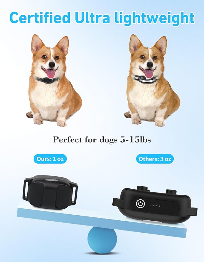 Ultra-Small Dog Training Collar, Tailored for Small Dogs 5-15lbs & Medium, Lightest Training Collar with Beep Vibration, Light for Night Walks, 3300Ft Rechargeable E Collar with Remote IPX7 Waterproof