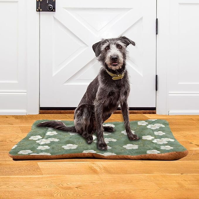 Dog Bed for Crate Washable Pet Sleep Pad, Floral Print Kennel Mat with Non-Slip Bottom, Soft Fluffy Supplies Pet for Dogs and Cats (36x24 inch)