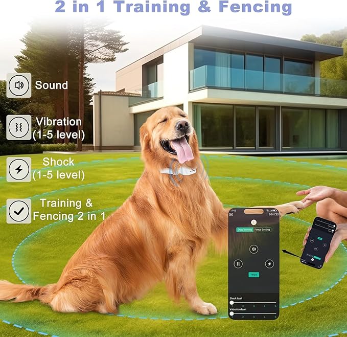 E-FENCE GPS Wireless Dog Collar Fence System, Electric Dog Collar Fence,Pet Containment System Rechargeable, Outdoor Use Only(2 Pack)