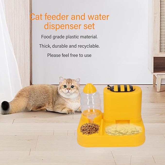 Cat Gravity Feeder and Water Dispenser - 2 in 1 Automatic Pet Feeder and Water Dispenser - Large Capacity Dry Wet Separation Cat Food Dispenser - Easy Clean for Small Dog Puppy Cat