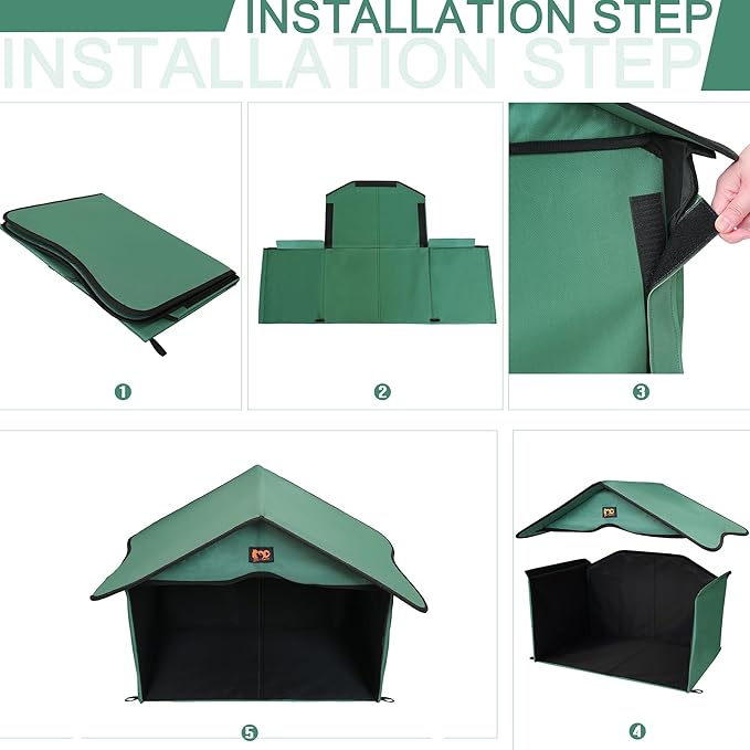 Outdoor Cat House, Waterproof Pet Shelter/Dining Room, for Feral/Community Cats (Green1)
