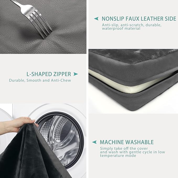 Waterproof Dog Bed Medium Small Size Dog, Orthopedic Washable Crate Pad 29 inch, Foam Pet Bed with Removable Cover Reversible, Anti-Slip Bottom Kennel Pad, 29"x18", Dark Gray
