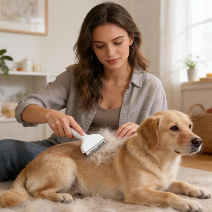 Dog Hair Remover,Stainless Steel Non-Slip Handle Cleaning | Cat Grooming Brush Pet Hair Remover - for Dematting Bathing Washing Knots Removal Puppy Kitten Home Apartment Travel
