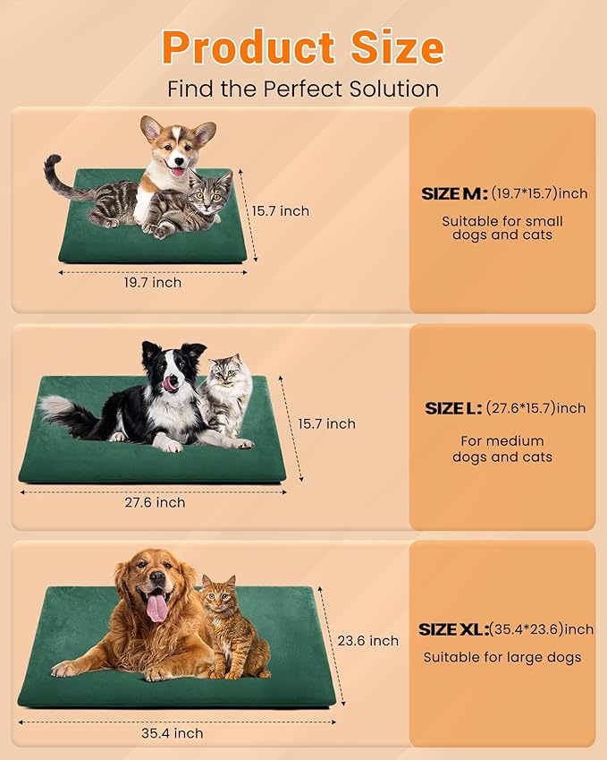 PETNF Outdoor Pet Heating Pad for Cats & Dogs, 100.4-107.6°F Auto Temp Control, Waterproof Fireproof, for Cat House/Dog Kennel/Carport, Fits Domestic & Stray Pets (Green 15.7"X27.6")