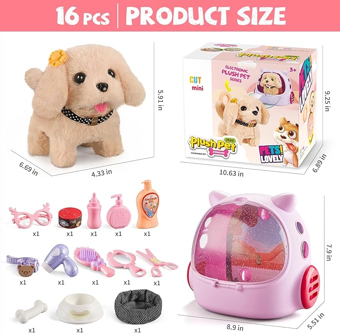 16 Pcs Robot Dog Toys for Girls, Toys for 3 4 5 6 7 8 Year Old Girls Kids Boys, Realistic Robot Puppy Toy for 5-7 6-8, Ideas Birthday Gifts for Girl 3 4 5 6 Year Old