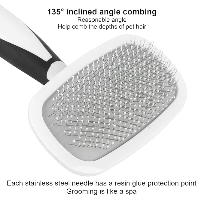 Self Cleaning Hair Brush, 360 Degree Rotatable Cat Slicker Comb Pet Grooming Brush with Stainless Steel Needle Dog For Shedding Cat For Kitten Massage Removes Loose Fur (White)