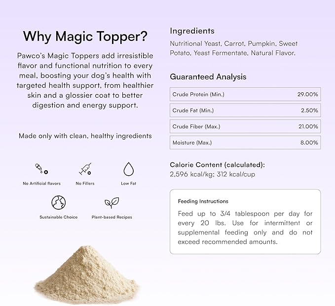 PawCo Dog Food Toppers for Picky Eaters, Gut Health – Supports Digestion & Sensitive Stomach – Functional Dog Food Flavor Enhancer with Postbiotics, Pumpkin & Sweet Potato – Magic Topper – 5.6oz