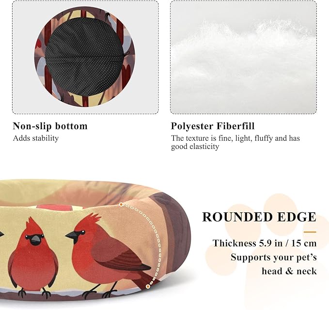 Pet Cat Beds Removable & Washable fluffier Puppy Beds for Medium Size Pets Supplies Winter Bird Scenery