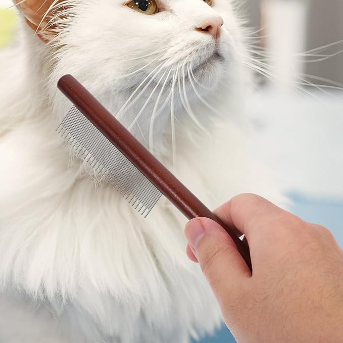 POPETPOP 3pcs Pet Grooming Comb Kit Wooden Dematting Comb with Rounded and Fine Teeth for Dog and Cat Hair Care, Portable Flea Removal Tool Suitable for Small Breeds and Kittens