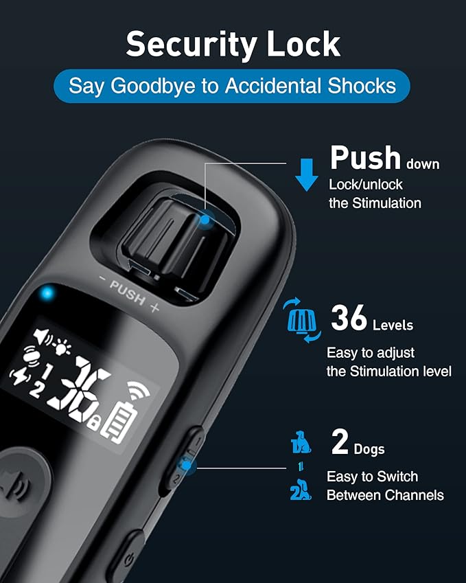 ABBIDOT Dog Shock Collar, 3300 FT Dog Training Collar with Remote, IPX7 Waterproof with 4 Training Modes, Rechargeable E-Collar for Small Medium Large Dogs (15-120 lbs)