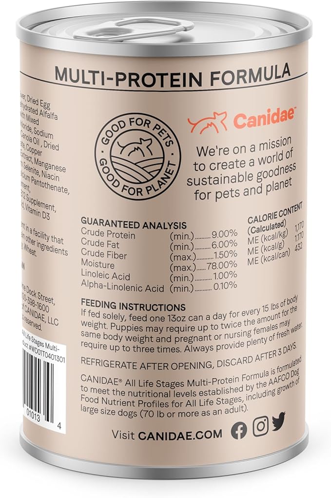 Canidae All Life Stages Premium Wet Dog Food for All Breeds, All Ages, Multi-Protein with Chicken, Lamb & Fish, 13 Ounce (Case of 12)
