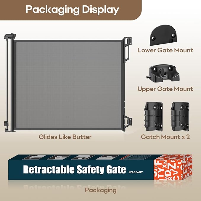 Retractable Safety Baby Gate or Mesh Dog Gate,Durable Portable Mesh Retractable Gate,Easy to Use for Stairs, Doorways, Hallways, Indoor, Outdoor, 33.5" Tall, Up to 55" Wide, Black
