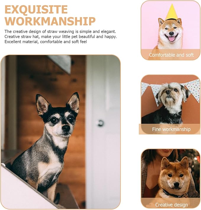 Pet Straw Sunshade Hat for Dogs and Cats, Woven Straw Hat with Cotton Rope, Small Size, Casual Outdoor Dress-up Accessory for Summer Pet Supplies Random Color