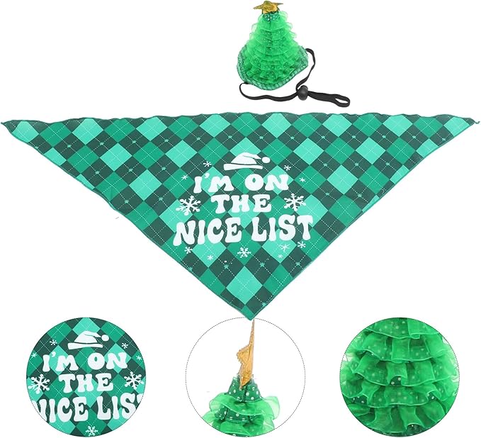 Adjustable Christmas Dog Bandana and Soft Plaid Pet Hat Set, 2pcs Holiday Triangle Scarf for Dogs, Festive Pet Supplies for Christmas Party