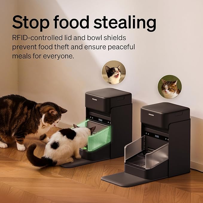 Bundle of PETLIBRO RFID Automatic Cat Feeder, Collar Sensor for Personalized Meals, Cats Recognition, Diet Tracking + RFID Multi Cats Water Fountain with Hydration Monitoring, x5 Collar Tags