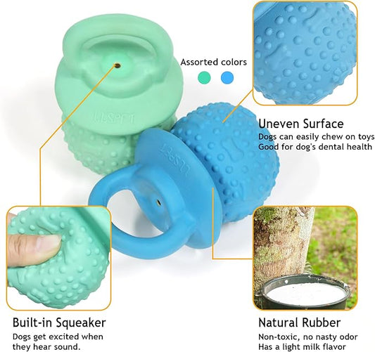 Latex Chew Dog Toys, Novelty Squeaky Pacifier Dog Toys for Teething Puppies, Mild Chewing Small, Medium, Large Dogs, Pet Dogs Supplies Newborn Puppy Gift (2 Pcs, Blue+Green)