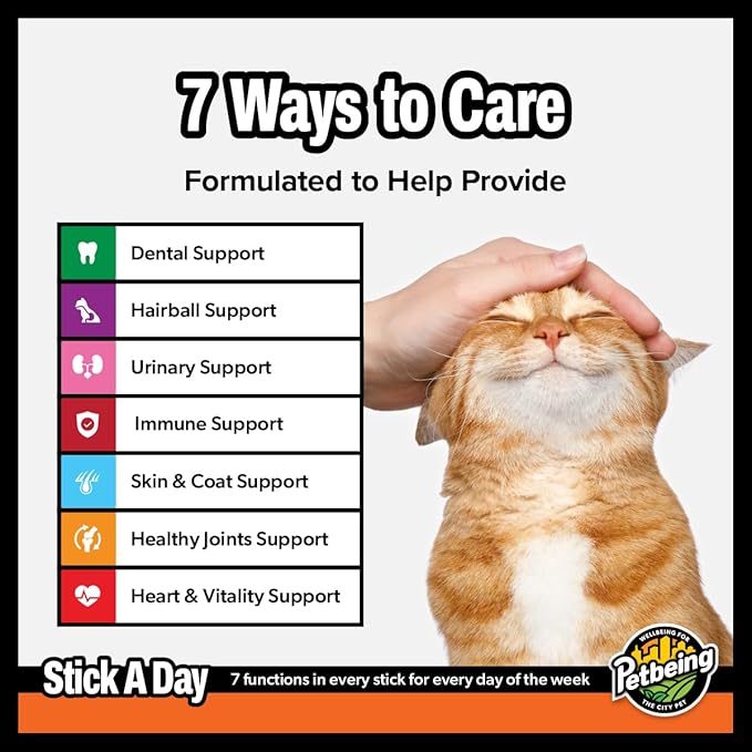Stick a Day Cats | Specially Formulated 7-in-1 Functions Daily Real Meat Supplement for Cats | Cat Chew Stick & Pet Vitamins Supplements Combination (7-Pack x 4, Chicken)