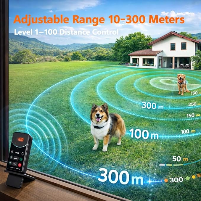 Wireless Dog Fence System for 2 Dogs, Electric Dog Fence with LCD Screen, Adjustable Warning Strength, Range 50-999ft, Rechargeable Wireless Pet Fence, Dog Perimeter Collar