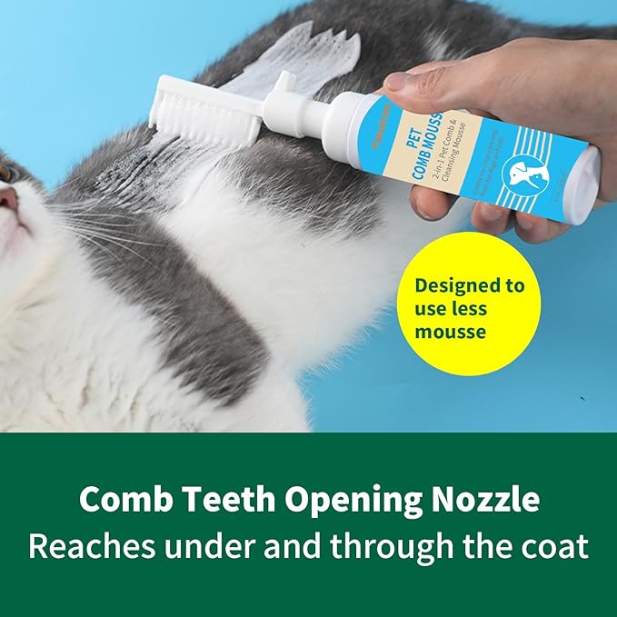 2-in-1 Pet Grooming Kit, Gentle Comb and Waterless Cleaning Mousse for Dogs and Cats, No-Rinse Foam for Fresh-Smelling, Soft, Tangle-Free Coats