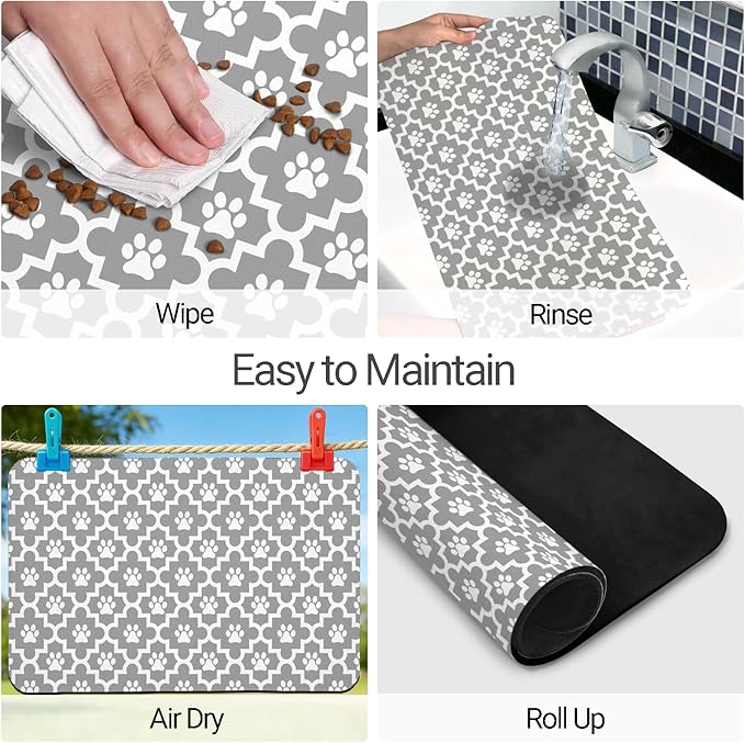 Dog Food Mat, Absorbent Waterproof Non-Slip Pet Cat Bowl Feeding Mat for Food & Water Pet Supplies 16 * 24"