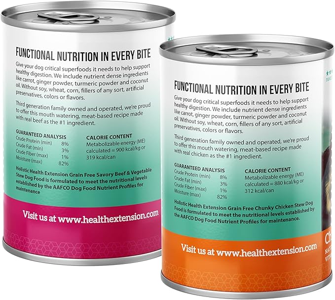 Health Extension Variety Pack - Chicken & Beef Stew Grain-Free Wet Dog Food, 12.5 oz – Protein-Rich Recipe, Hydration Support, Ideal for All Breeds (Case of 12 Cans)
