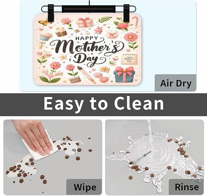 Pet Cat Dog Food Mat Absorbent Dog Feeding Mat Happy Mother's Day Floral Gift Mom L No Stains Cat Food Mats Indoor Pet Supplies Dogs Placemat Water Bowl Mats with Rubber Backing 18X12In
